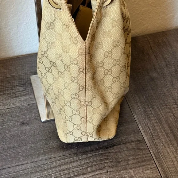 💎GUCCI SUPER VINTAGE MONOGRAM CANVAS/LEATHER BUCKET BAG/AUTHENTIC💎